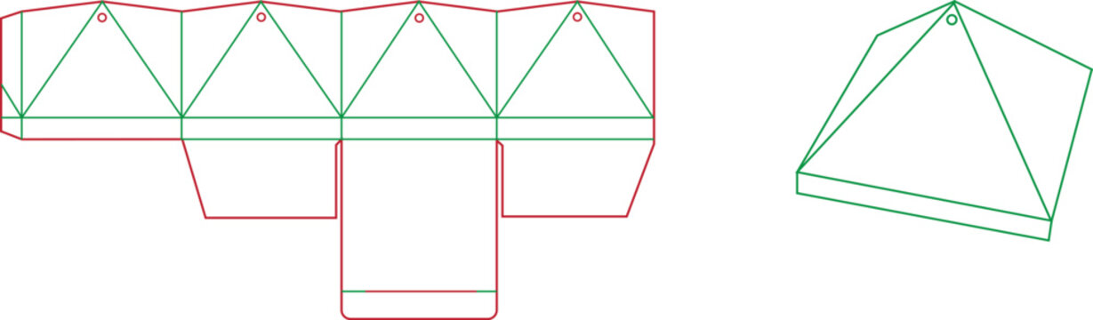 Dieline template for a pyramid gift box with lid and folding instructions for packaging design projects.
