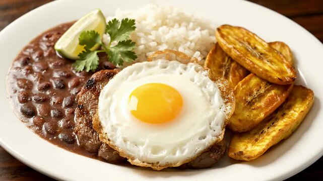 Hearty Latin American Breakfast Plate with Fried Egg