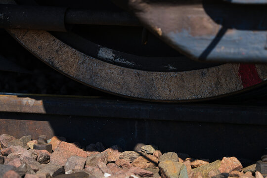 Detailed train undercarriage and wheels.