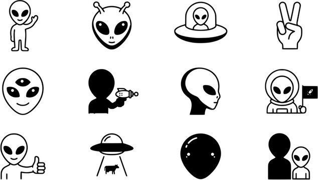 vector set of green aliens vector drawing