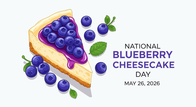 national blueberry cheesecake day celebration slice with fresh berries vector illustration