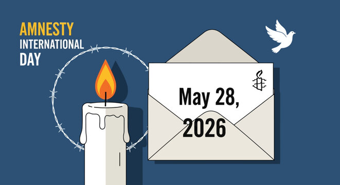 amnesty international day candle with dove and date may 28 2026 vector illustration