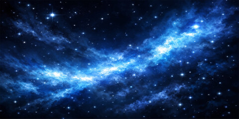 A deep space background featuring a vibrant blue nebula and shimmering starfield creates a majestic cosmos illustration where bright constellations glow within the dark outer universe © Rehaan