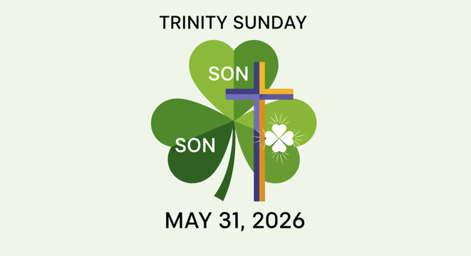 trinity sunday church celebration with holy spirit cross and shamrock flat design vector illustration