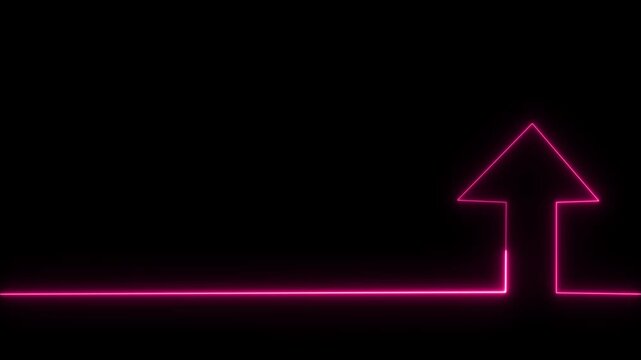 Neon pink arrow pointing upward minimalist line animation on black background, for business growth, and success concepts