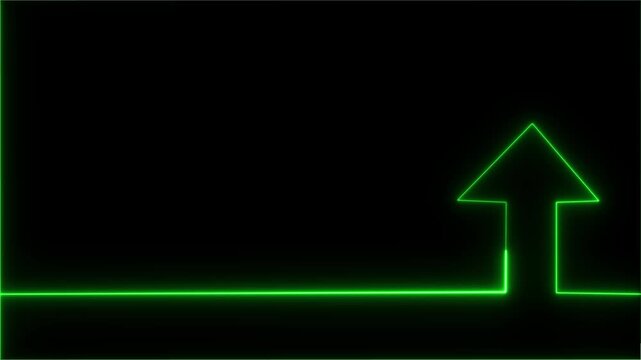 Neon green glowing arrow pointing upwards, minimalist digital line motion for business growth concepts