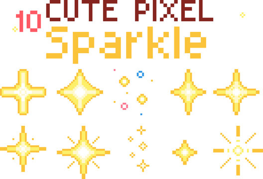 Cute Pixel Sparkle Set Shiny Star Burst Twinkle Icons Collection