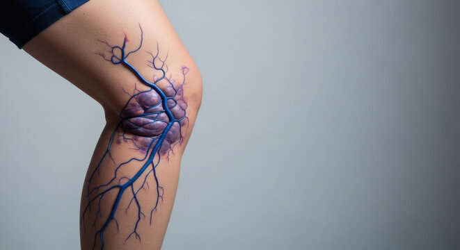 Severe Varicose Veins on a Human Leg Medical Illustration