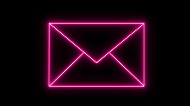 Neon pink envelope animation, glowing digital mail symbol for communication and messaging ui email
