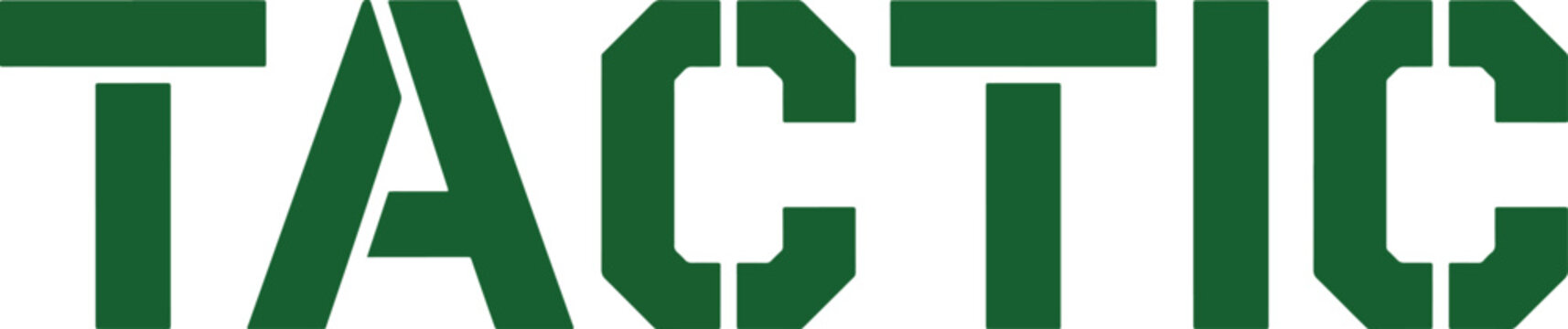 Tactic stencil font typography design in bold dark green military style on transparent background.