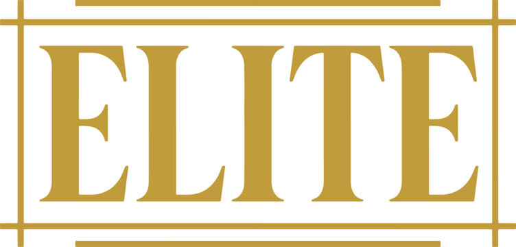 Elite text logo design in gold color with horizontal parallel lines for premium brand identification.