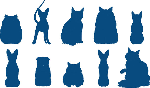 Collection of cat and human silhouettes in various poses
