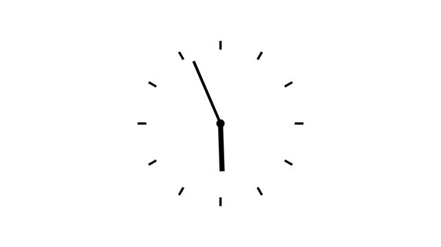 Looping animation of a minimalist wall clock without numbers, 24 hour rotating wall clock, white background