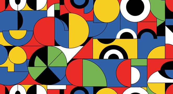 Vibrant geometric shapes in abstract composition.