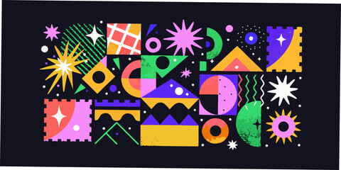 Obraz premium geometric collage with colorful shapes and abstract design on black