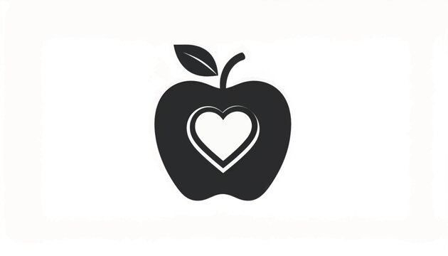 Black Apple Logo with Heart Symbol.