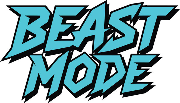 Aggressive light blue beast mode athletic typography graphic isolated on a transparent background.
