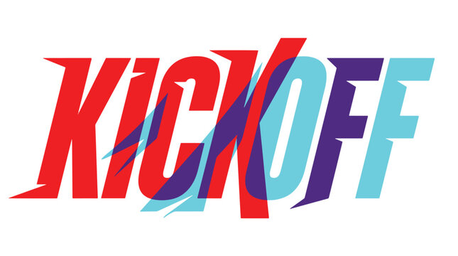 Kickoff stylized lettering design with vibrant layered colors for professional sports marketing.