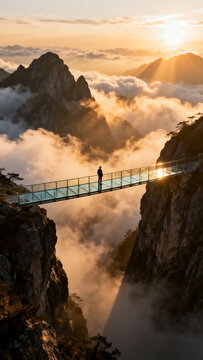 Stunning landscape with misty mountains and scenic river at sunrise
