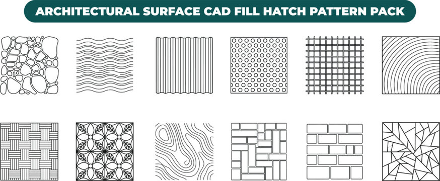 Professional set of architectural surface CAD fill hatch patterns for engineering and construction planning documents