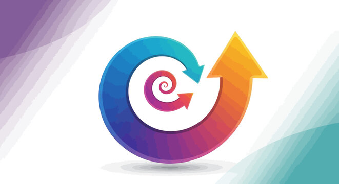 A colorful circular arrow graphic symbol.
