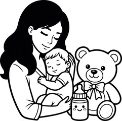 Fototapeta premium mother with baby, happy mother day line art art