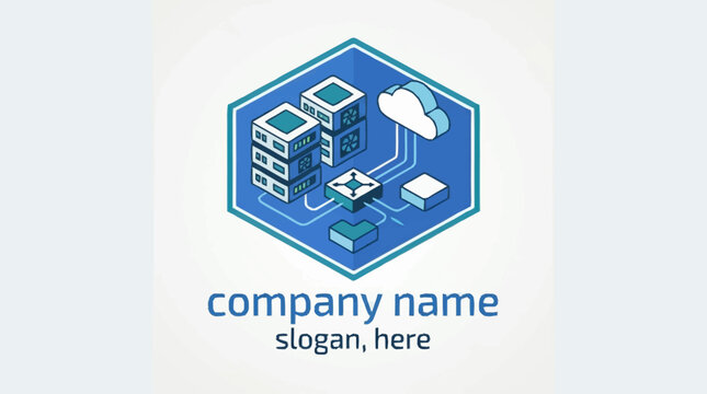 Abstract network technology concept with servers and cloud.