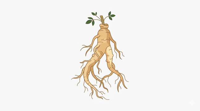 Traditional Korean Ginseng Root Herb Vector Illustration Isolated