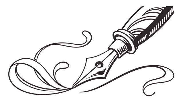 Fountain pen creates elegant swirling lines on a blank surface with classic ink aesthetics.