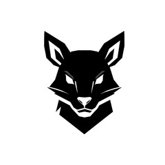 A striking black and white illustration of a fierce fox's head with glowing eyes. © Ivy