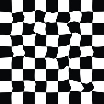 Distorted checkered pattern black and white background design