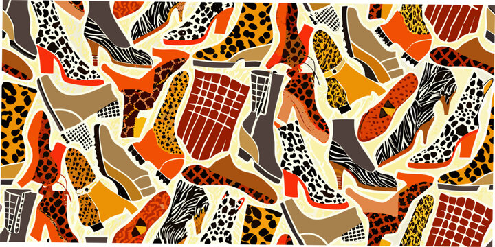 High heel shoe pattern colorful vector illustration with animal prints