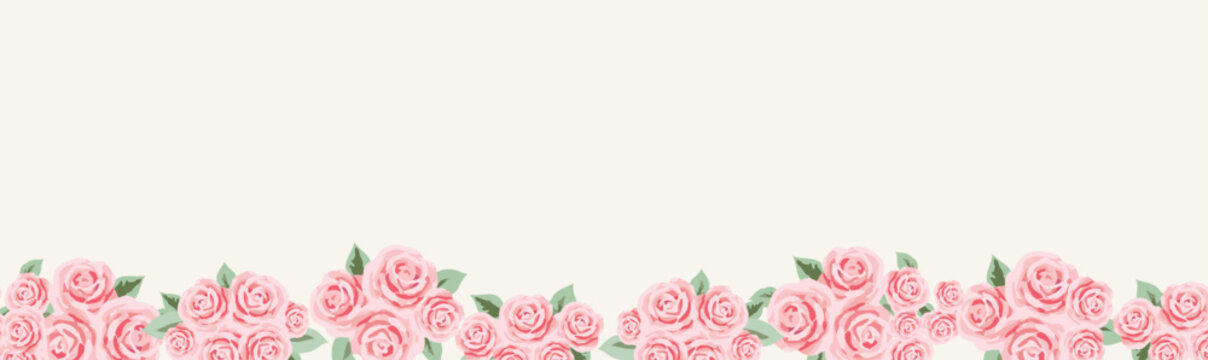Romantic Wedding Rose Border Banner with Vintage Pink Floral Garland and Elegant Botanical Design
