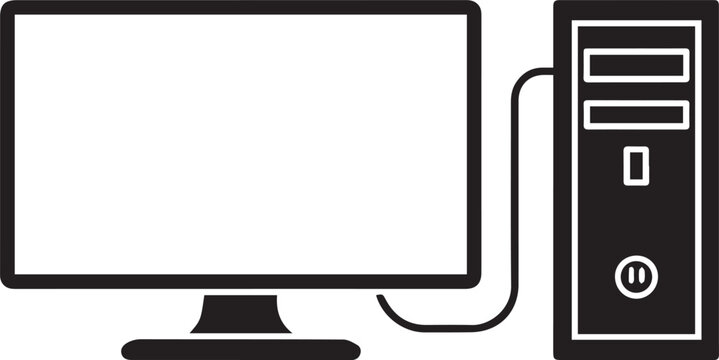 Desktop computer with monitor and tower in black and white Vector