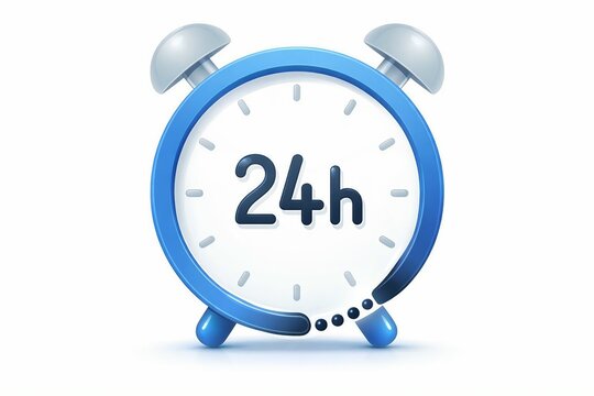 Modern blue 24-hour alarm clock icon with digital display