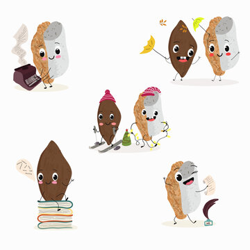 Funny Characters mostaccino, Ossa di morto, le ossa dei morti, italy dessert, hand drawn vector illustration.