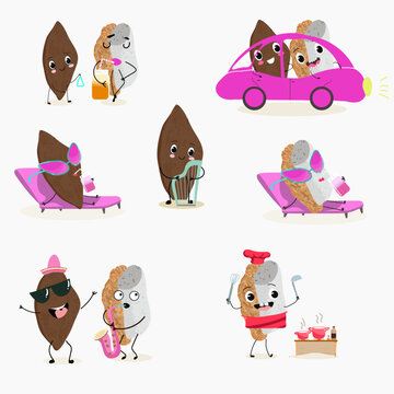 Funny Characters mostaccino, Ossa di morto, le ossa dei morti, italy dessert, hand drawn vector illustration.