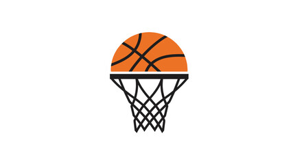 Basketball and Hoop Net Illustration, Ready for a Slam Dunk on an Isolated White Background © Grangger