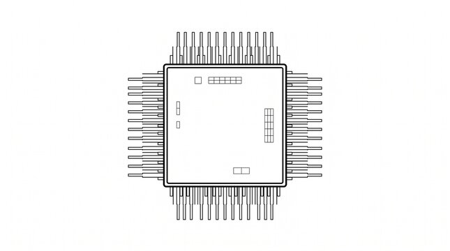 Top-Down View of Integrated Circuit Microchip with Metal Pins