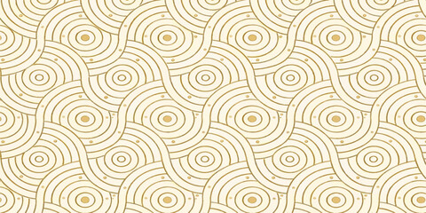 Vintage geometric art illustration of an abstract seamless vector pattern featuring retro wave swirls and floral ornament lines for a decorative textile wallpaper backdrop © Kazim
