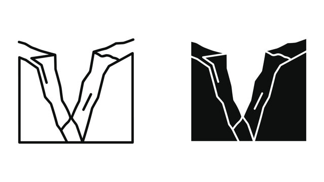Geological formation with fault lines and fractures in a square frame on white background