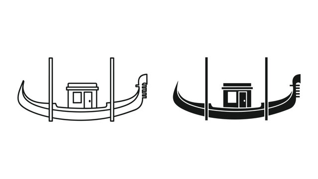 Vector illustration of two gondola boats with buildings on them in black and white