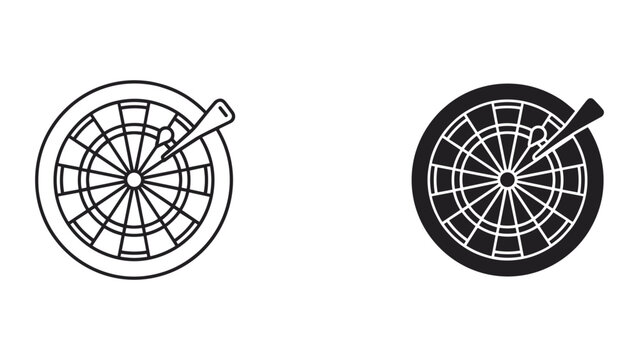 Vector illustrations of dartboard icons in line and solid styles for design use