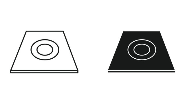 Black and white triangular icons with circular cutouts on flat surfaces