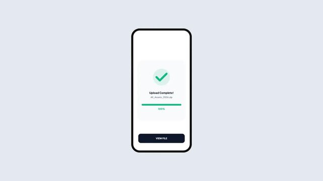 Mobile Application UI Design for ZIP Archive File Upload Progress with Success Message and View File Button