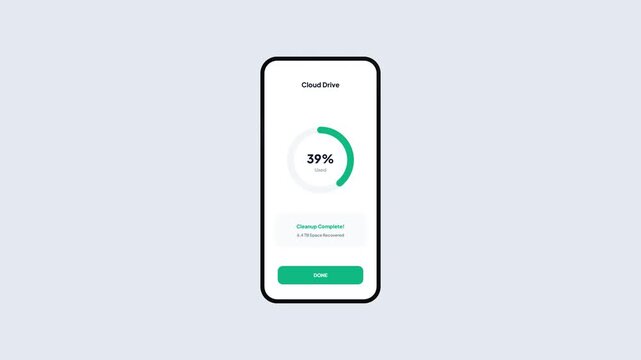 Cloud Drive Storage Optimization Interface with Circular Progress Bar and Success Message