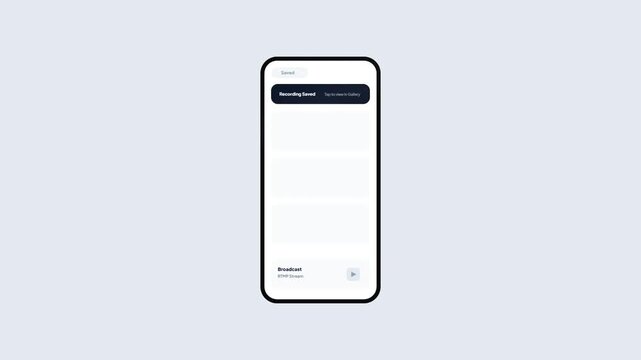Smartphone Screen Recording Interface with Red Status Bar Indicator and Broadcast Save Notification