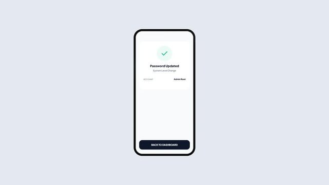 Password Updated Success Screen with Admin Root Account Confirmation and System Level Change UI