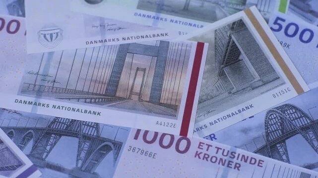 Money, currency of Denmark, Danish krone banknotes of various denominations. Denmark, Danish money as a financial background for your design