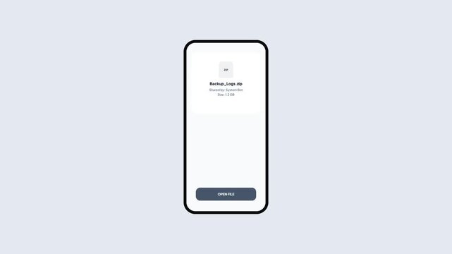 Mobile user interface showing compressed zip file shared via cloud sync on smartphone screen